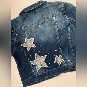 hand made silver pearl stars jean jacket